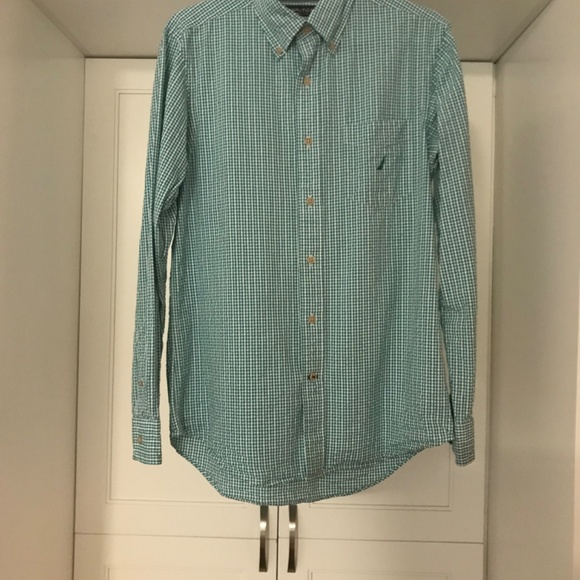 Nautica Men’s Gingham 100% Cotton US S Green & White Long Sleeve Button down - Picture 2 of 7